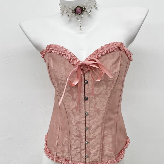 핑크 자카드 프릴 코르셋
