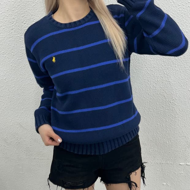 폴로 랄프로렌 옐로우포니 블루 단가라 네이비 니트 XL
