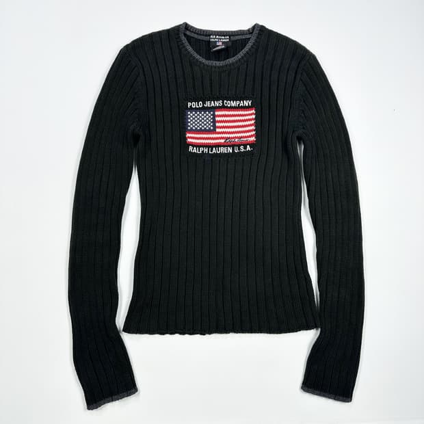 폴로 진스 여성 성조기 슬림핏 케이블 니트 다크 그린 S