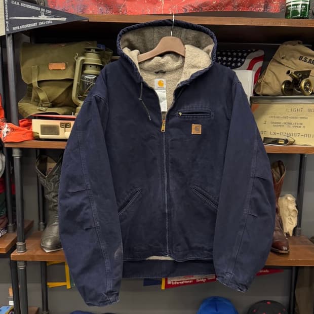 00s 칼하트 J141 쉐르파 라이닝 헤비 캔버스 워크 후 드 엑티브 자