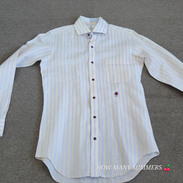 랑방컬렉션 스트라이프 긴팔 셔츠 무당벌레 자수 포인트 남방