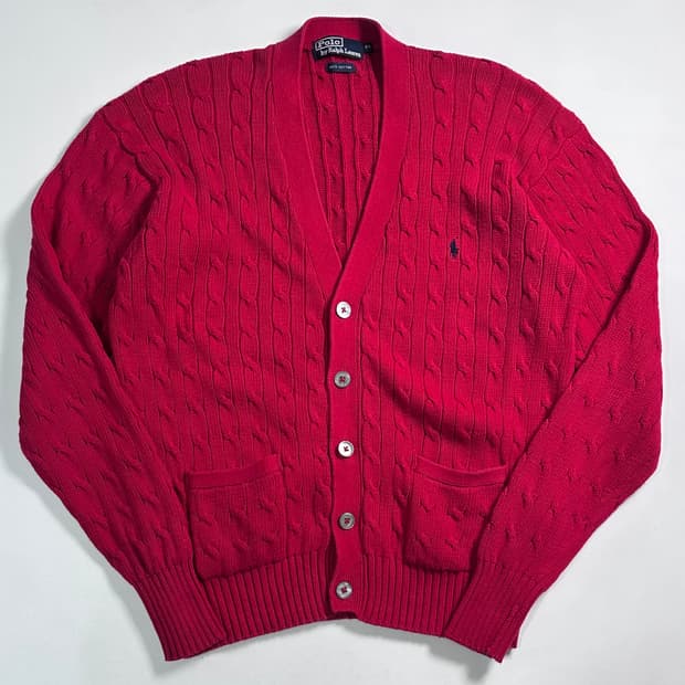폴로 랄프로렌 레드 케이블 니트 가디건 