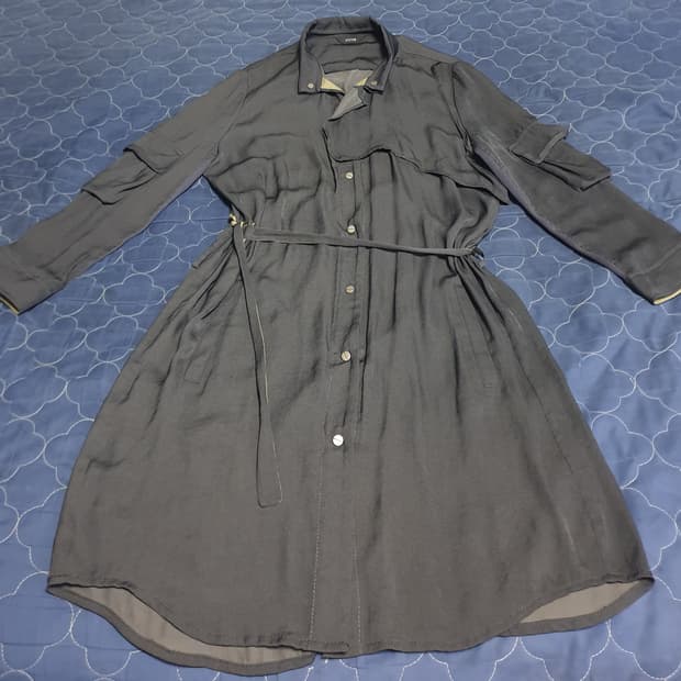 (단종매물) 한섬 시스템 SS시즌 벨티드 롱 블라우스 원피스 다크그레이