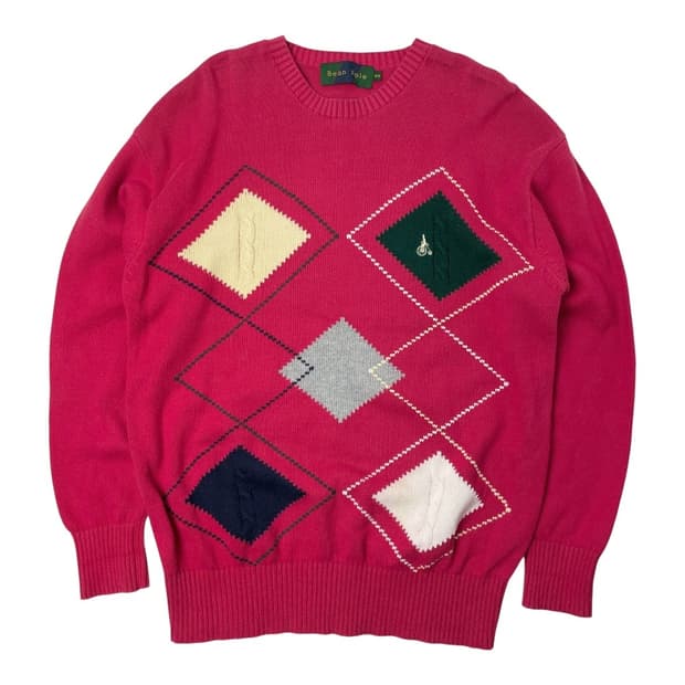 빈폴 레드 아가일 니트 스웨터 95