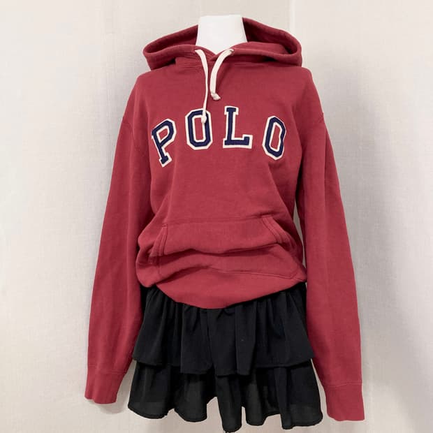폴로 스펠로고 레드 후드티M