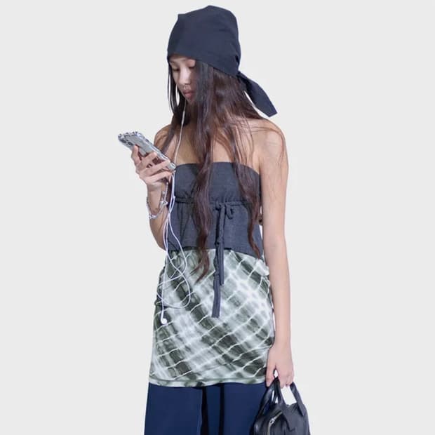 퍼버즈 Braid Belt Layered Skirt (Green)