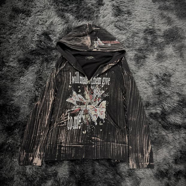 Sky bomber 브라운/블랙 시그니쳐 디자인 펑크 레터링 후드집업