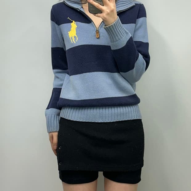 폴로 랄프로렌 빅포니 단가라 반집업 니트
