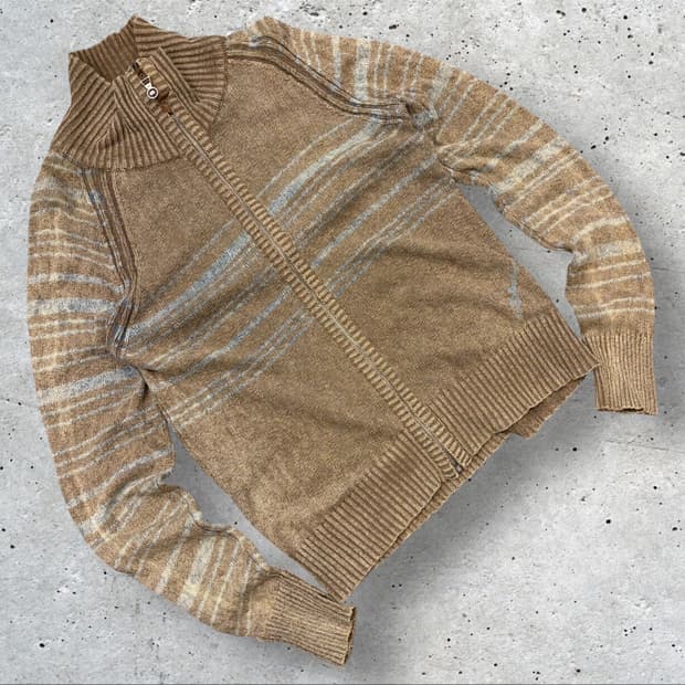 [XL] 디젤 빈티지 브라운 스트라이프 니트 집업 가디건 B615