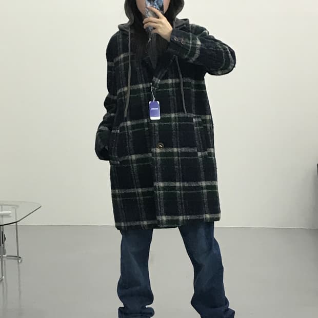 jpn 울 체크 코트