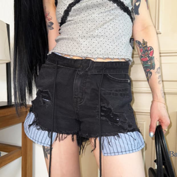 더미스테리어스호텔 LAYERED DENIM SHORTS 2