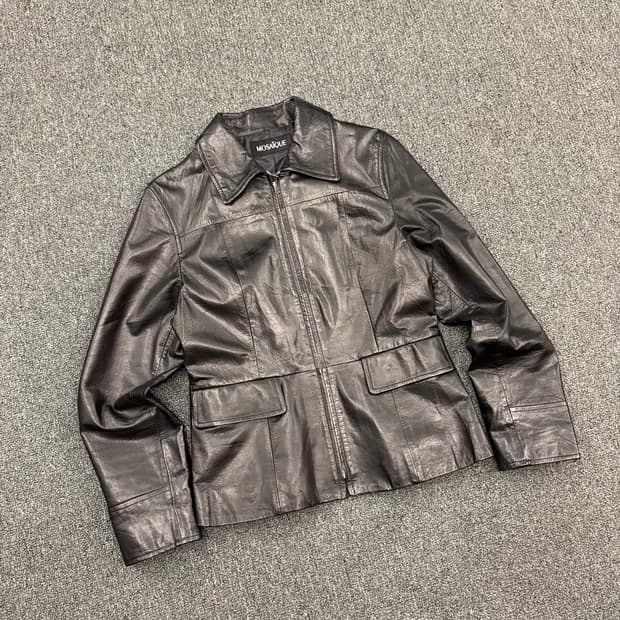 F)MOSAIQUE 빈티지 여성 포켓 레더자켓