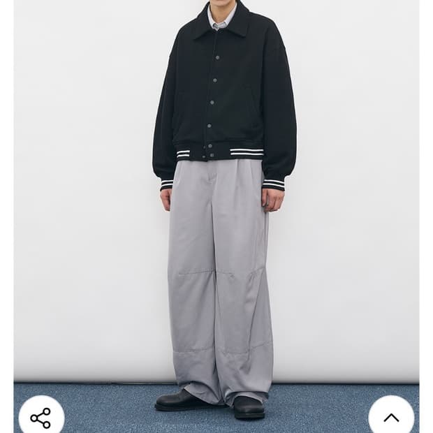 스웨트 스타디움 자켓+블랙와이드 벌룬 나일론 팬츠 그레이쉬 블루 세트