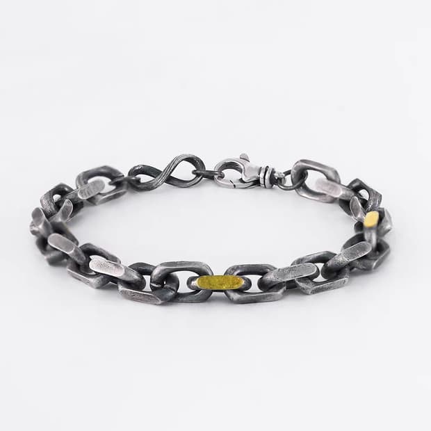 Oceanora S925 스털링 실버 남성용 골드 도금 헤 비 팔찌