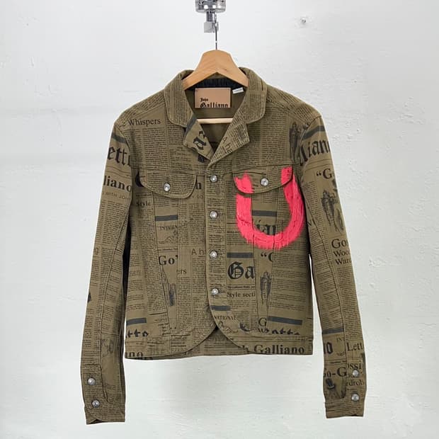 존 갈리아노 07ss 뉴스페이퍼 가제트 프린팅 커프스 데님 자켓