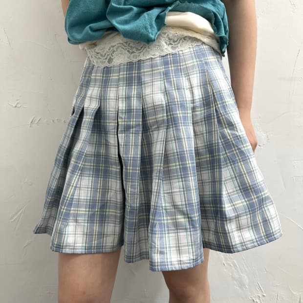 romwe check pleats skirt