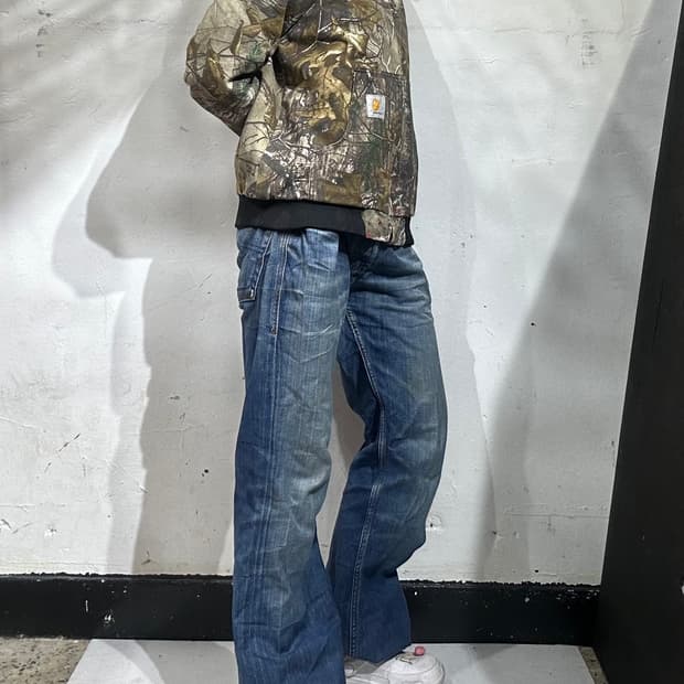 디젤 중청 와이드 워싱 데님 팬츠 청바지 32