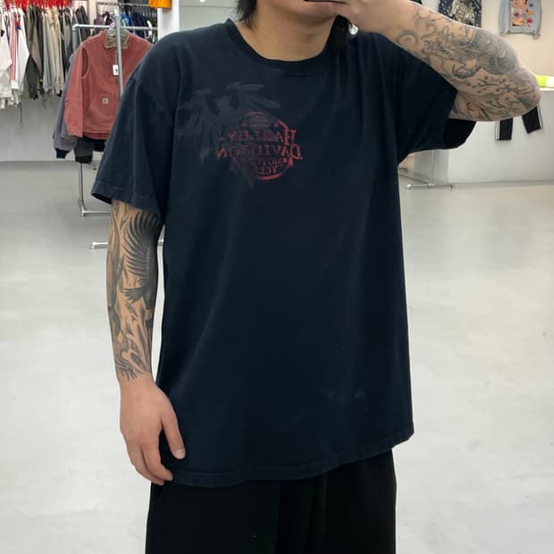 할리데이비슨 00s 이글 트럼프카드 빈티지 페이딩 반팔 티셔츠