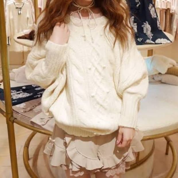 리즈리사 라떼갸루 폭닥 쉬폰 리본 니트 브라운