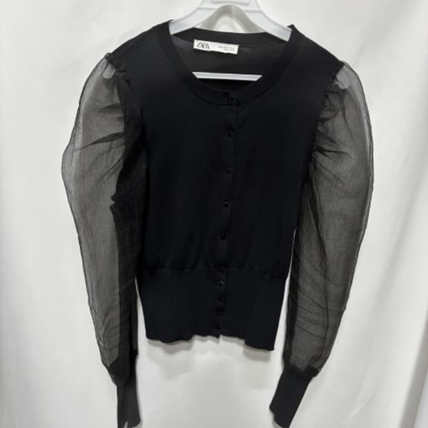 자라(ZARA)오간자 퍼프 슬리브 가디건 여성블라우스