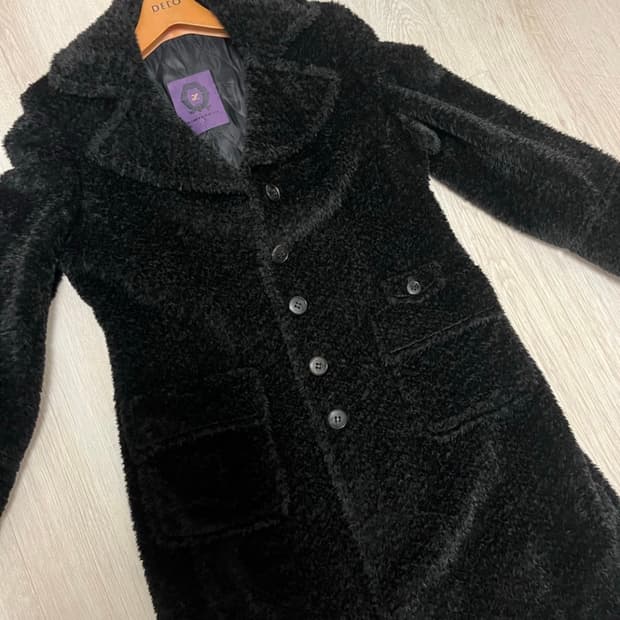 이탈리아 아뇨나 알파카 원단 블랙 롱 퍼 코트