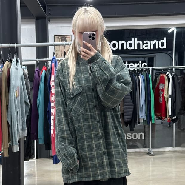 퀵실버 체크 누빔 오버핏 셔츠