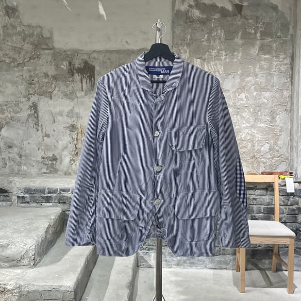 준야 와타나베 맨 ad2008 스트라이프 플랩포켓 셔츠 자켓