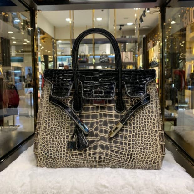 호미가 악어가죽 켈리 36백 은장 토트백