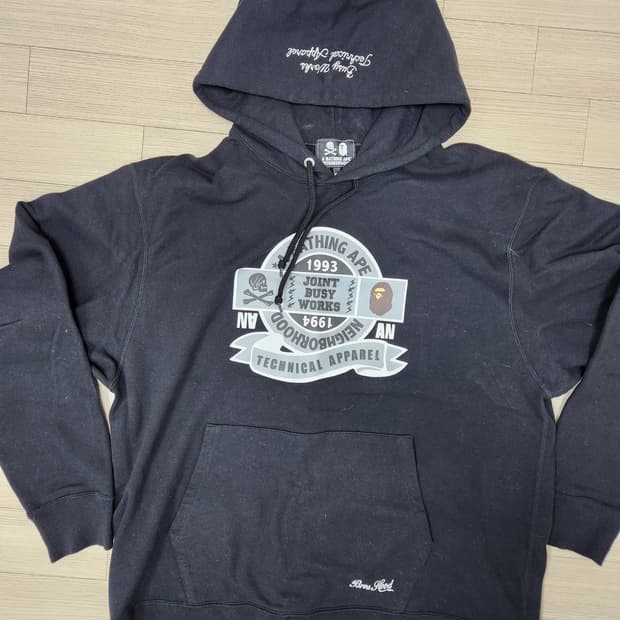 3xl 베이프 네이버후드 릴렉스드 핏 풀오버 후드 블랙