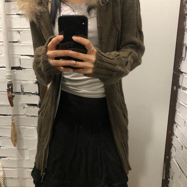 후드 퍼 니트 집업