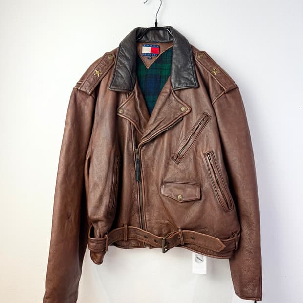 90s 타미힐피거 레더 라이더 자켓