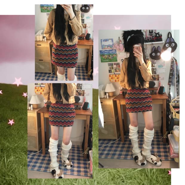 vintage chevron mini skirt orange