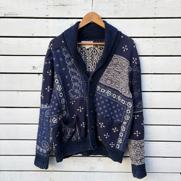 Polo 폴로 데님앤서플라이 페이즐리 패치워크 숄카라 니트 가디건