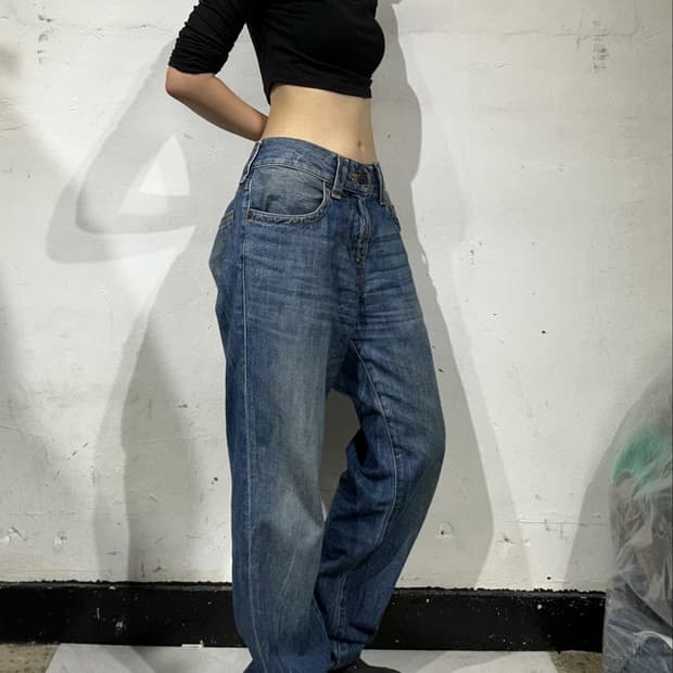 트루 릴리전 중청 워싱 와이드 데님 팬츠 청바지 