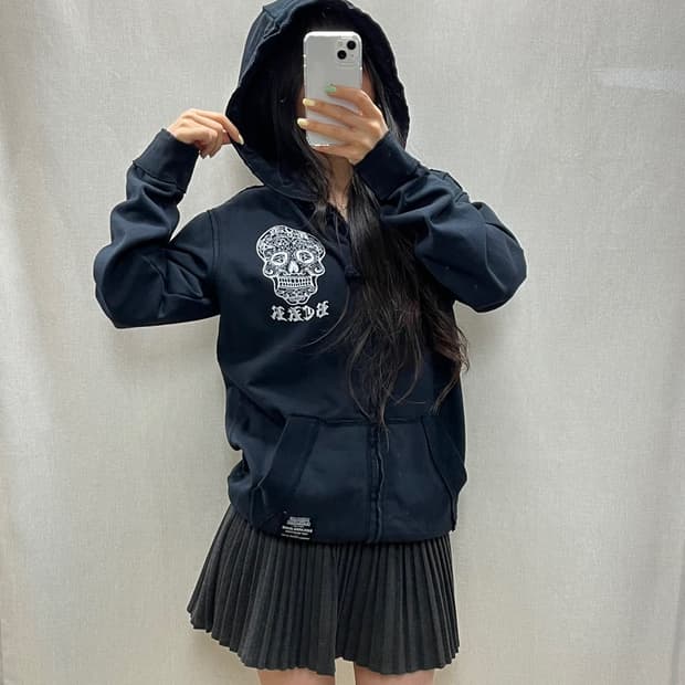 버카루 스컬 프린팅 후드 집업/#3585