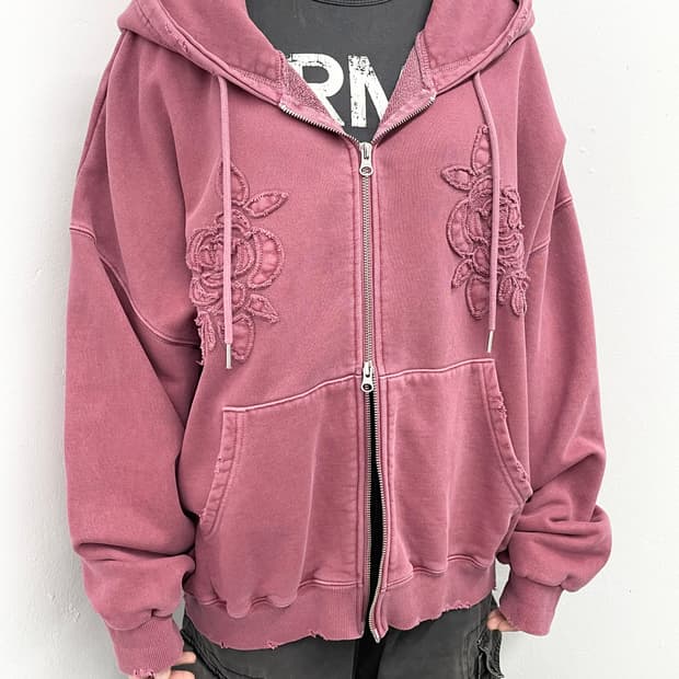 미드나잇무브 플라워 데미지 후드집업