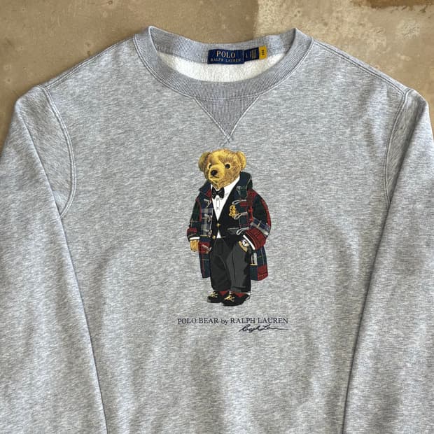 L 폴로랄프로렌 폴로베어 그레이 기모 맨투맨