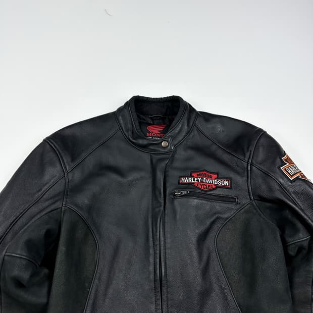 혼다 블랙 패치 라이더 가죽자켓 (M 여성추천)