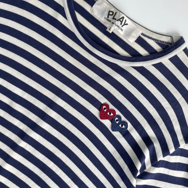 Comme Des Garsons 꼼데가르송 더블 하트 와펜 블루 보더티