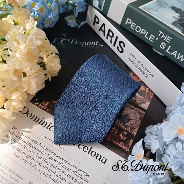 에스.티. 듀퐁 실크 블루 넥타이 8.2cm S~A+등급 e915