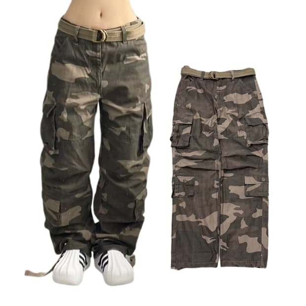 카모 Y2K 탄창 밀리터리 빈티지 카고팬츠