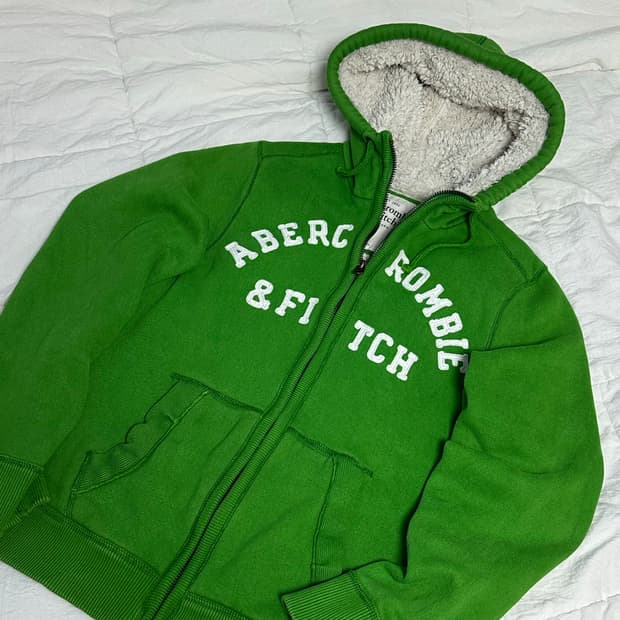 아베크롬비 양털 후드 집업 그린 라지 