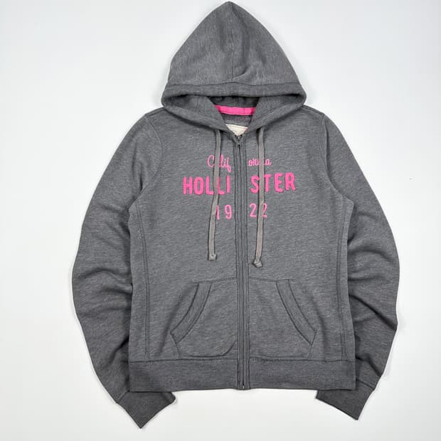 홀리스터 y2k 여성 딱붙핏 후드집업 그레이 핑크 여성L