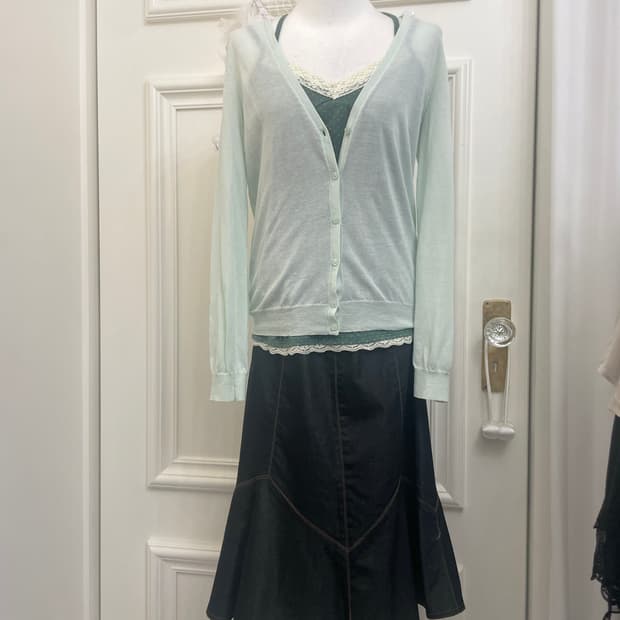 applemint basic cardigan&indigreen dot l