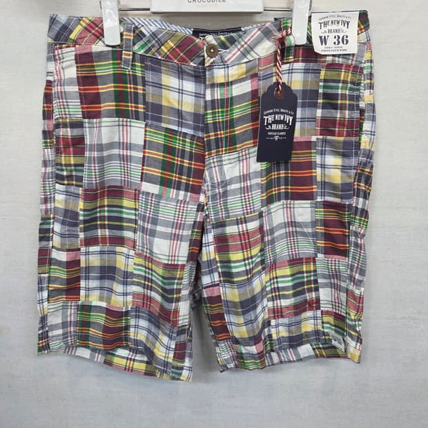 더뉴아이비 패치워크 마드라스 린넨 반바지 36