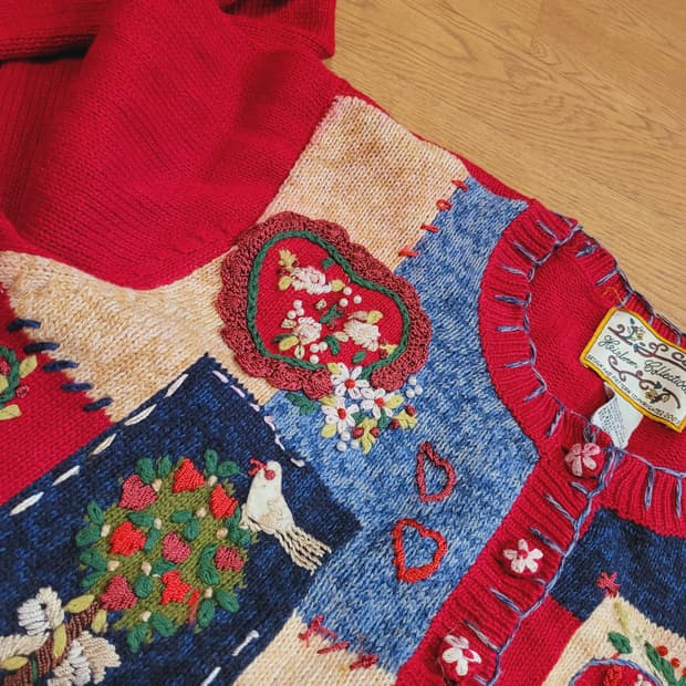 빈티지 자수 핸드메이드 니트가디건55