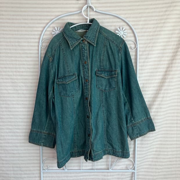 빈티지 블루 데님 버튼 셔츠 y2k 스트릿 갸루 펑키 일본빈티지658 f