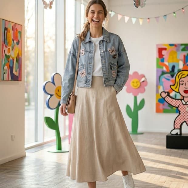 사틴 와펜 자수 데님자켓 55(FREE) | 여유핏 | S211N104A