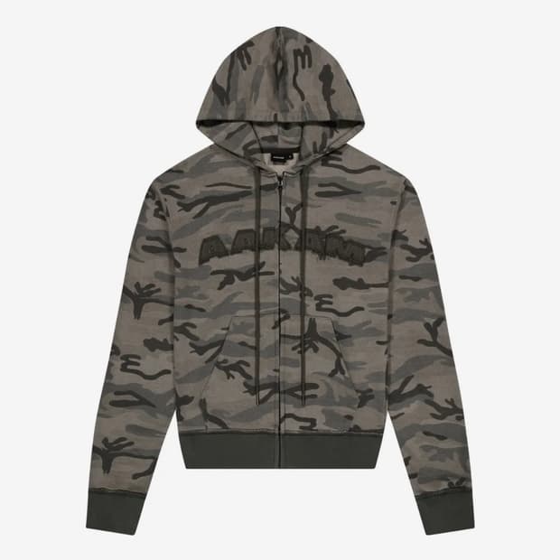 Contrast Logo Zip-Up Hoodie (Khaki)