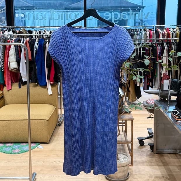 플리츠 플리즈 블루 링컬 슬리브리스 원피스